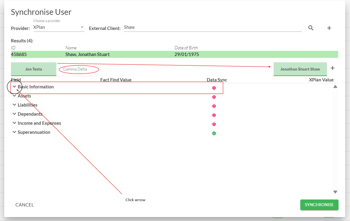 Screenshot 3 for Transferring Moneysoft Single Fact Find information to XPlan