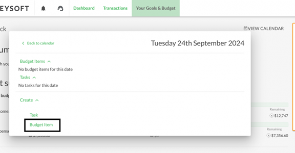Picture1 Create and select budget item