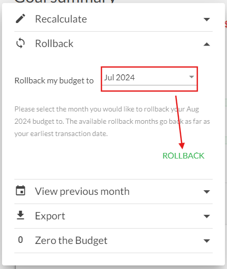 Picture 3 Pick a month and click Rollback