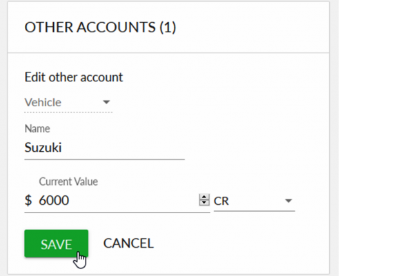 Add Other Account Save Edited Account