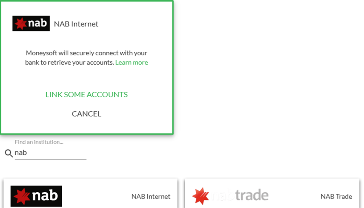 Financial Account Pop up Window