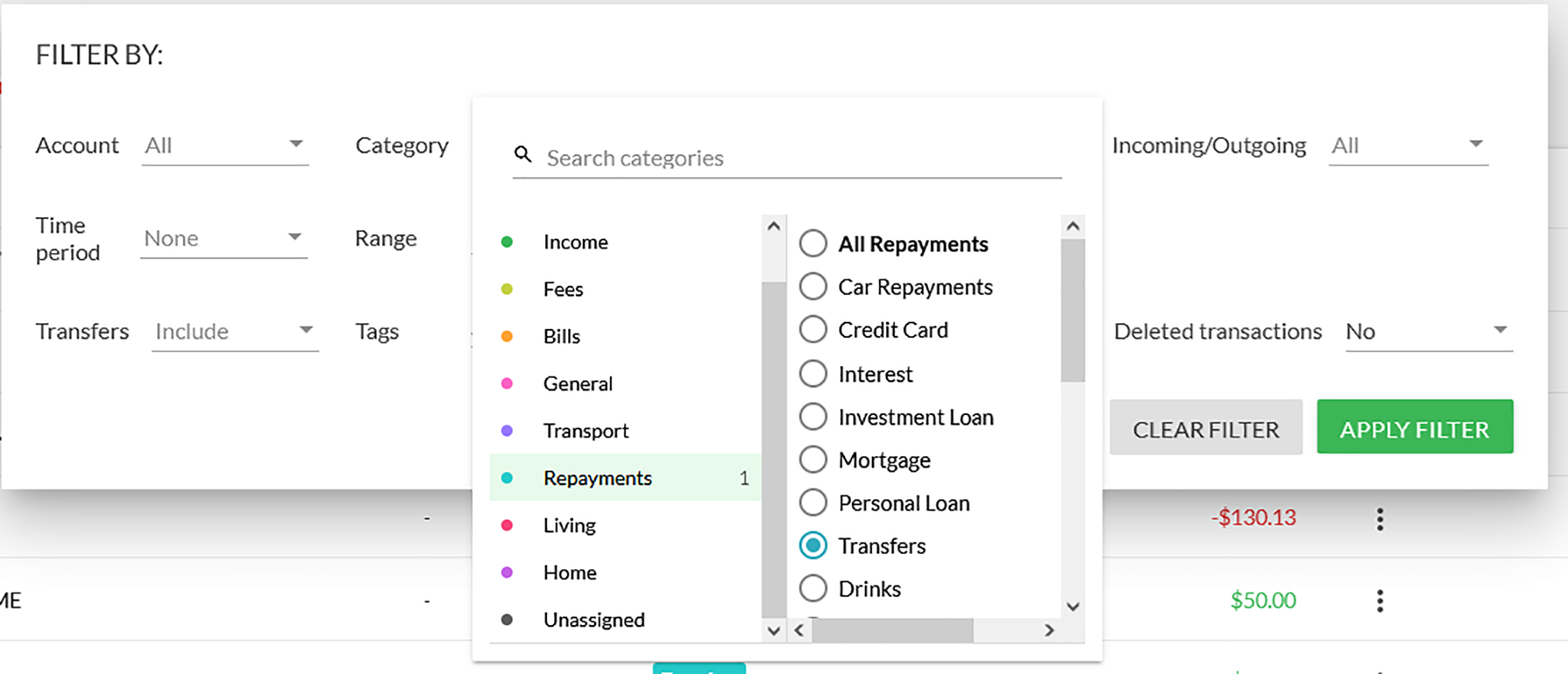 Transactions Filter