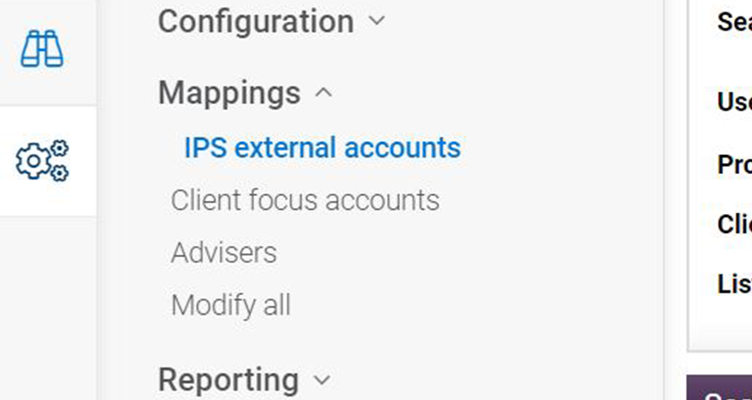 IPS External Accounts Menu